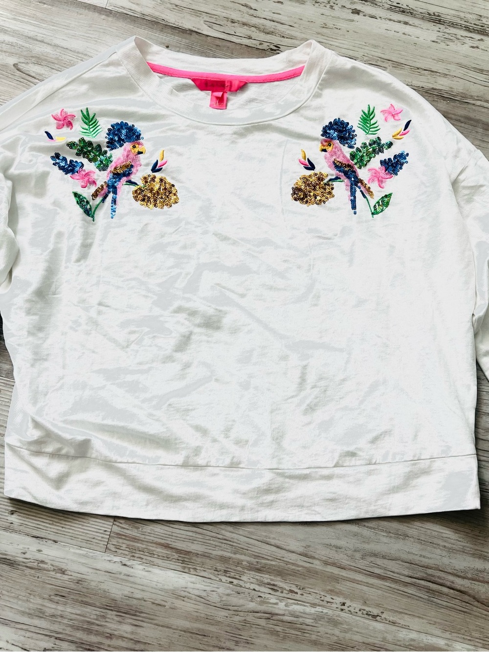 Lilly Pulitzer White Embroidered Beaded Parrot Sweatshirt Size Small
